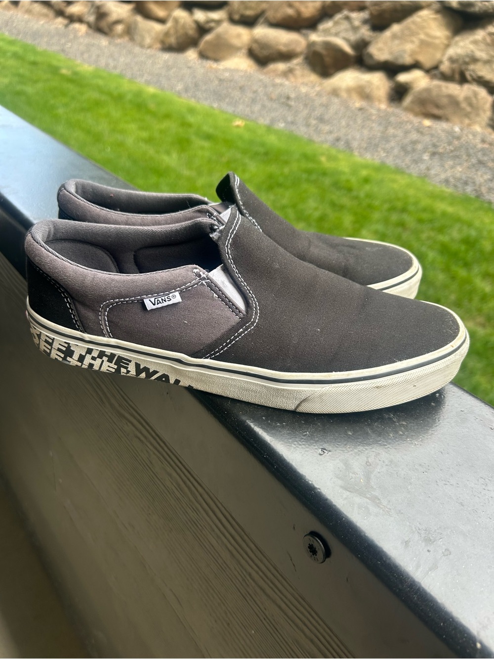 Vans Black Canvas Slip-On Loafers with White Sole